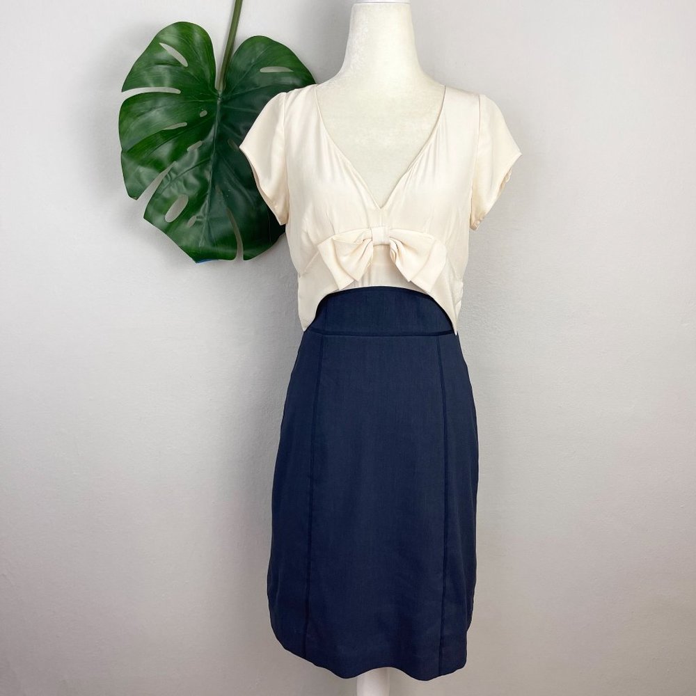 Rebecca Taylor Silk & Linen Retro Bow Pencil Sheath Dress